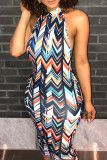 Veelkleurige sexy kleurblok-patchwork backless O-hals bedrukte jurken
