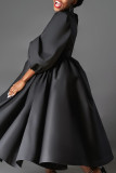Zwart elegant effen patchwork met riem, halve coltrui en A-lijn jurken