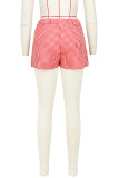 Розово-красный повседневный клетчатый принт в стиле пэчворк Свободные прямые брюки со средней талией и полным принтом