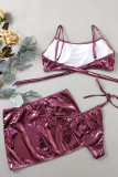Conjuntos de 3 piezas con pliegues de patchwork y vendaje liso de ropa deportiva rosa (con acolchado)