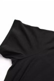 Robes noires élégantes imprimées patchwork col rond irrégulières grande taille