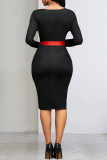 Vestidos de saia enrolados com decote em V preto vermelho elegante bandagem patchwork