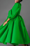 Green Elegant Solid Patchwork With Belt Half A Turtleneck A Line Dresses