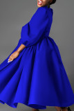 Blu elegante patchwork solido con cintura mezzo dolcevita abiti a linea