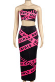 Pink Sexy Print Patchwork Strapless Sleeveless Two Pieces
