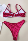 Rose Red Sportswear Solid Hollowed Out Patchwork Swimwears(With Paddings)