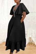 Черные уличные лоскутные платья с V-образным вырезом и трапециевидным вырезом