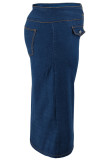 ブルー スイート ソリッド バックル ワン ステップ スカート プラス サイズ
