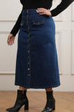 Синяя милая однотонная юбка с пряжкой большого размера