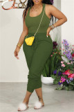 Yellow Sexy Casual Solid Basic U Neck Sleeveless Two Pieces Tank Tops And Pants Set