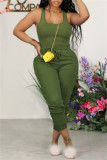 Army Green Sexy Casual Solid Basic U Neck Sleeveless Two Pieces