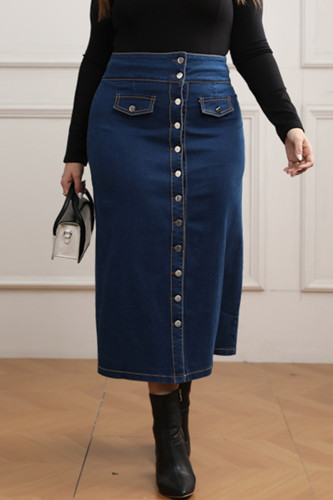 ブルー スイート ソリッド バックル ワン ステップ スカート プラス サイズ