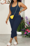 Yellow Sexy Casual Solid Basic U Neck Sleeveless Two Pieces Tank Tops And Pants Set