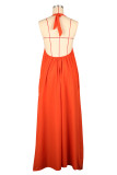 Mandarinenrotes, süßes, solides Patchwork-Faltenhalter-langes Kleid