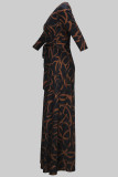 Vestidos estampados em patchwork com estampa elegante marrom com decote em V