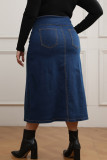 Blue Sweet Solid Buckle One Step Skirt Plus Size