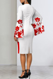 Белые элегантные платья-юбки-карандаши с круглым вырезом и разрезом в стиле пэчворк