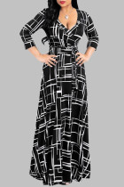 黒と白のエレガントなプリント包帯パッチワーク V ネック プリント ドレス