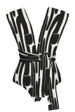 Maillot de bain noir Sportswear à bandes géométriques et patchwork contrasté
