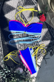 Koningsblauwe sportkleding bandage patchwork badkleding (met vulling)
