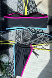 Trajes de baño de patchwork de vendaje de ropa deportiva negra (con relleno)