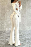 White Street Solid Ripped Patchwork Backless Off the Shoulder Regular Jumpsuits