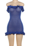 Blue Sexy Solid Bandage Patchwork Backless Strapless Wrapped Skirt Dresses