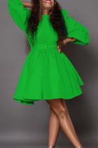 Verde elegante patchwork liso con cinturón cuello redondo vestidos de una línea