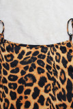 Коричневые сексуальные леопардовые лоскутные платья с открытой спиной и бретельками с принтом