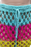 Couleur arc-en-ciel vêtements de sport Sexy bloc de couleur pansement évidé Patchwork 3 pièces ensembles