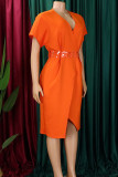 Красная элегантная однотонная лоскутная юбка-карандаш с разрезом на молнии и V-образным вырезом Платья больших размеров