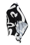 Zwart-wit elegante print patchwork O-hals plus size tops