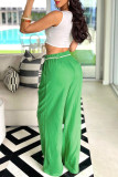Зеленые повседневные однотонные повязки в стиле пэчворк с карманами, свободные однотонные брюки с высокой талией и широкими штанинами