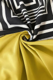 Amarelo Doce Xadrez Patchwork Bolso Gola Assimétrica Reta Vestidos Plus Size