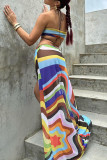 Цветная уличная повязка с цветными блоками, ажурные лоскутные длинные платья с высоким открытием на бретельках