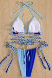 Maillots de bain bleu Sportswear Color Block Patchwork à bretelles croisées (avec rembourrage)