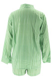 Verde Casual Patchwork Patchwork Fivela Turndown Collar Plus Size Duas Peças