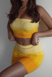 Yellow Celebrities Gradient Patchwork Strapless Sleeveless Two Pieces