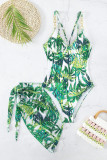 Trajes de baño de retazos ahuecados con vendaje estampado de ropa deportiva verde (con relleno)