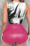 Fondos de color sólido de cintura alta con corte de bota doblado de patchwork liso sexy de color rosa intenso