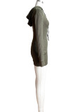 タンジェリンレッド カジュアル ソリッド パッチワーク ドローストリング ポケット フード付き襟 長袖 2 枚
