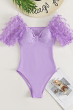 violett Sportswear Solid Patchwork Backless Butterfly Swimwear (med vadderingar)