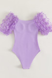 violet Sportswear Solid Patchwork Backless Butterfly Swimwears(With Paddings)