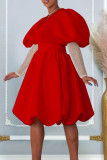 Rode elegante effen patchwork V-hals A-lijn jurken