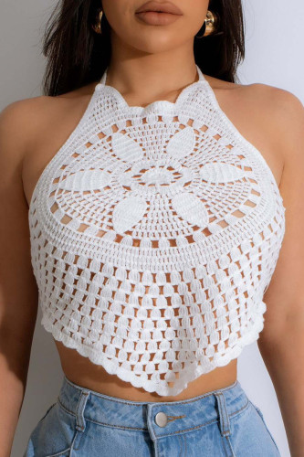 White Casual Solid Hollowed Out Patchwork Swimwears Cover Up