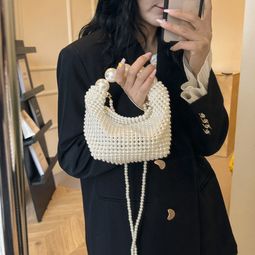 White Sweet Daily Solid Patchwork Pearl Bags
