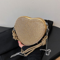 ゴールドセレブのエレガントなソリッドハート型スパンコールラインストーンバッグ