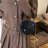 ブラックセレブのエレガントなソリッドハート型スパンコールラインストーンバッグ