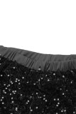 Черные знаменитости Однотонные блестки Пэчворк Прямые прямые однотонные брюки с высокой талией