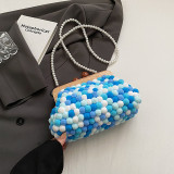 Sacos de bola de pele de pérola em bloco de cor azul doce para férias